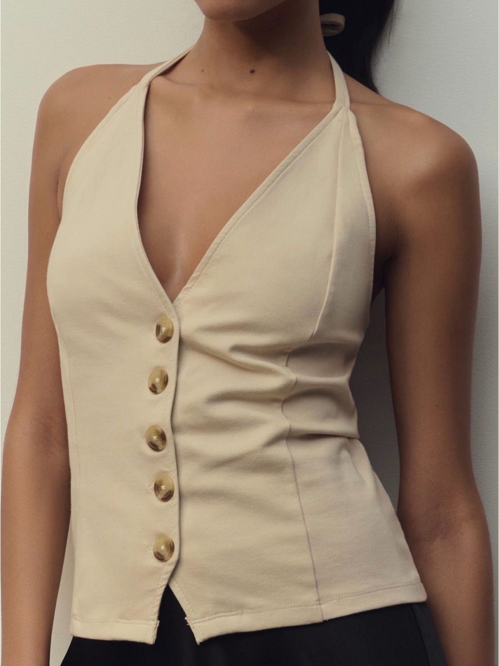 Anthropologie Beige Halter Button-Front Tank